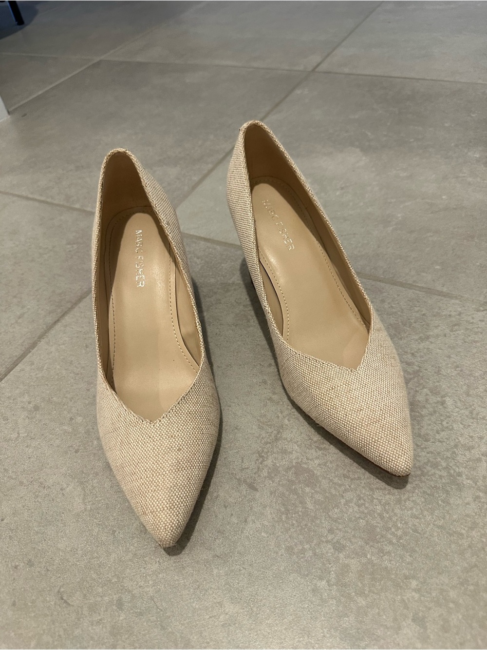 Marc Fisher Beige Textured Pointed-Toe Pumps